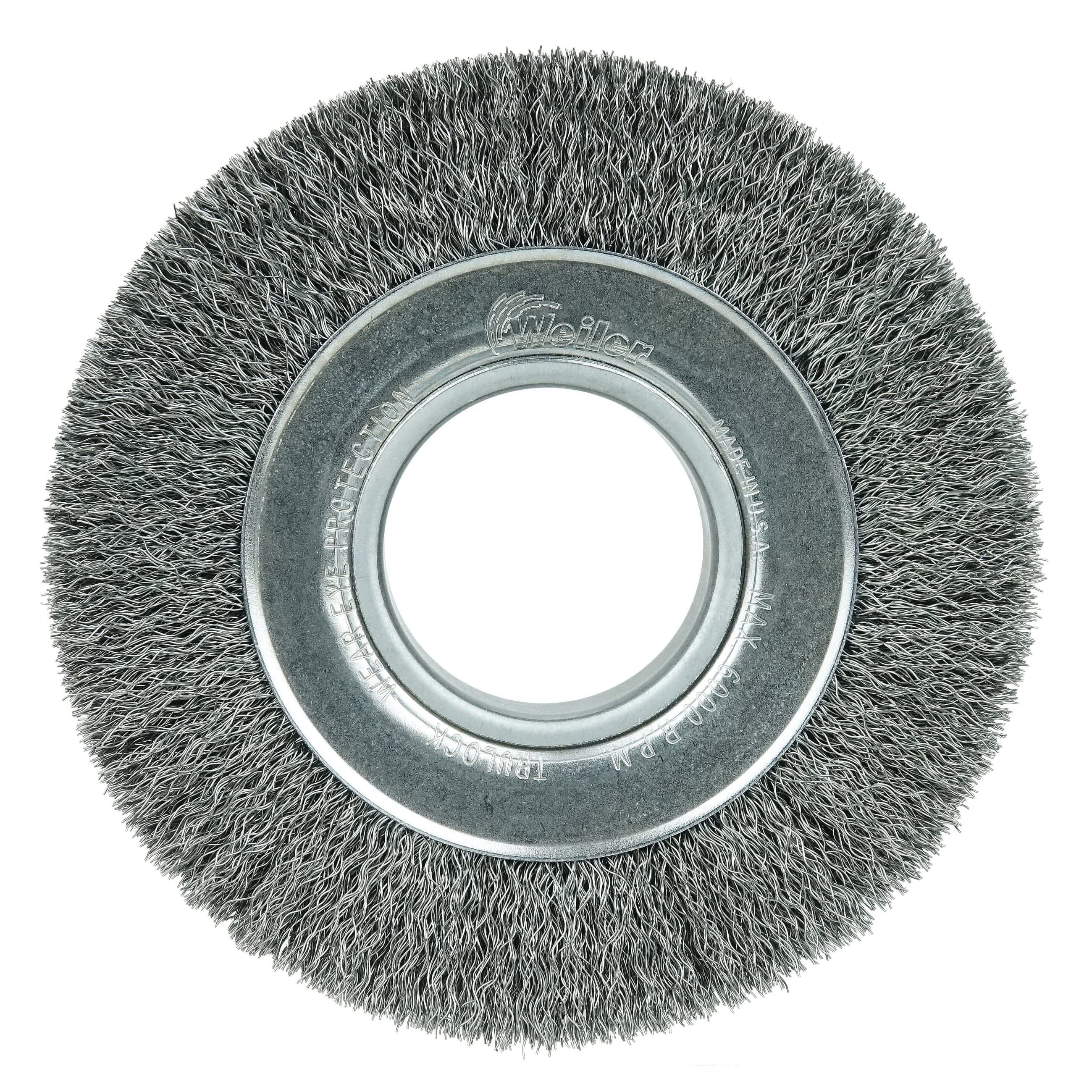 Weiler® 06080 Medium Face Wheel Brush, 6 in Dia Brush, 1 in W Face, 0.014 in Dia Crimped Filament/Wire, 2 in Arbor Hole